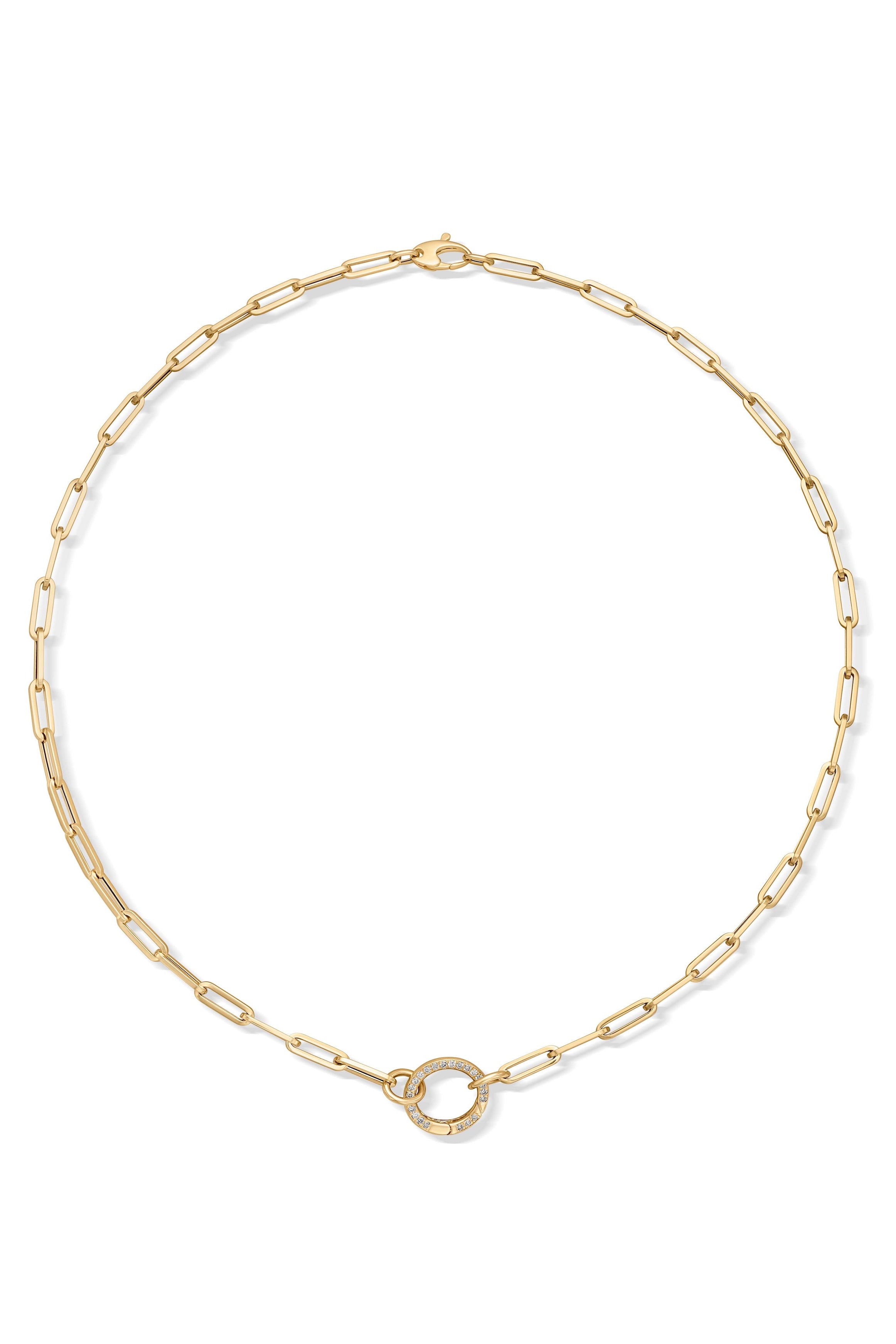 14KY Flat Links Paperclip Necklace with Diamond Clasp-Necklaces-Saffron Jewelry-Susan Saffron Jewelry