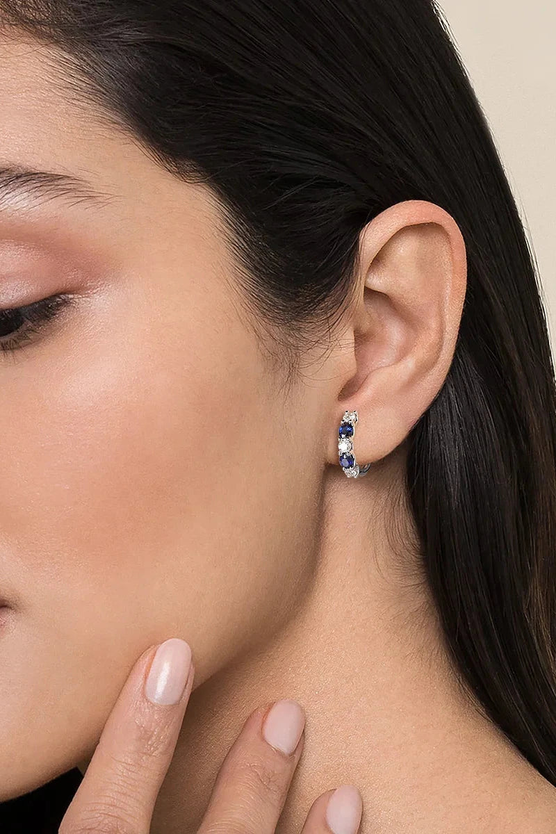 14KW Diamond and Oval Sapphire Huggies