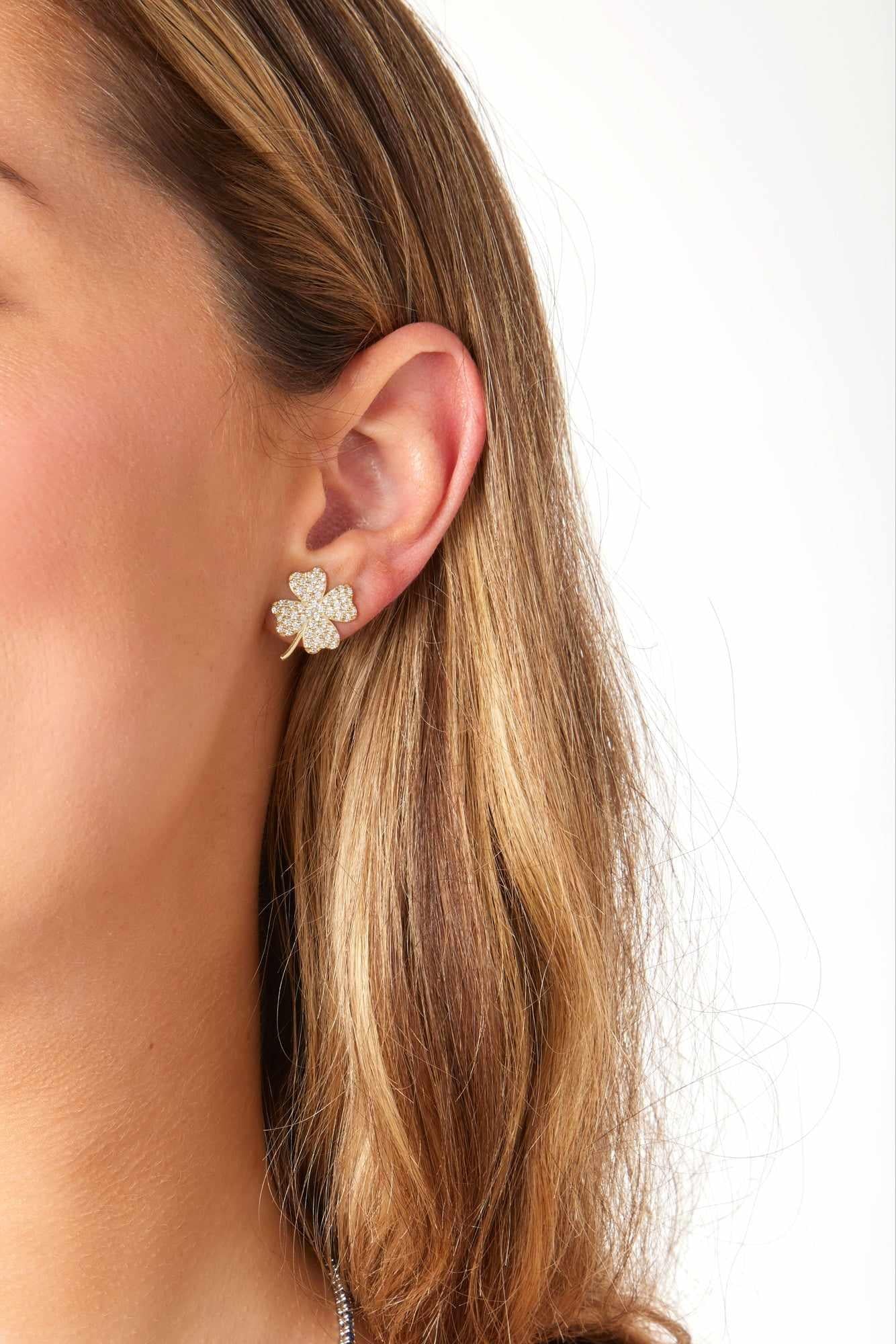 18KY Large Clover Stud Earrings