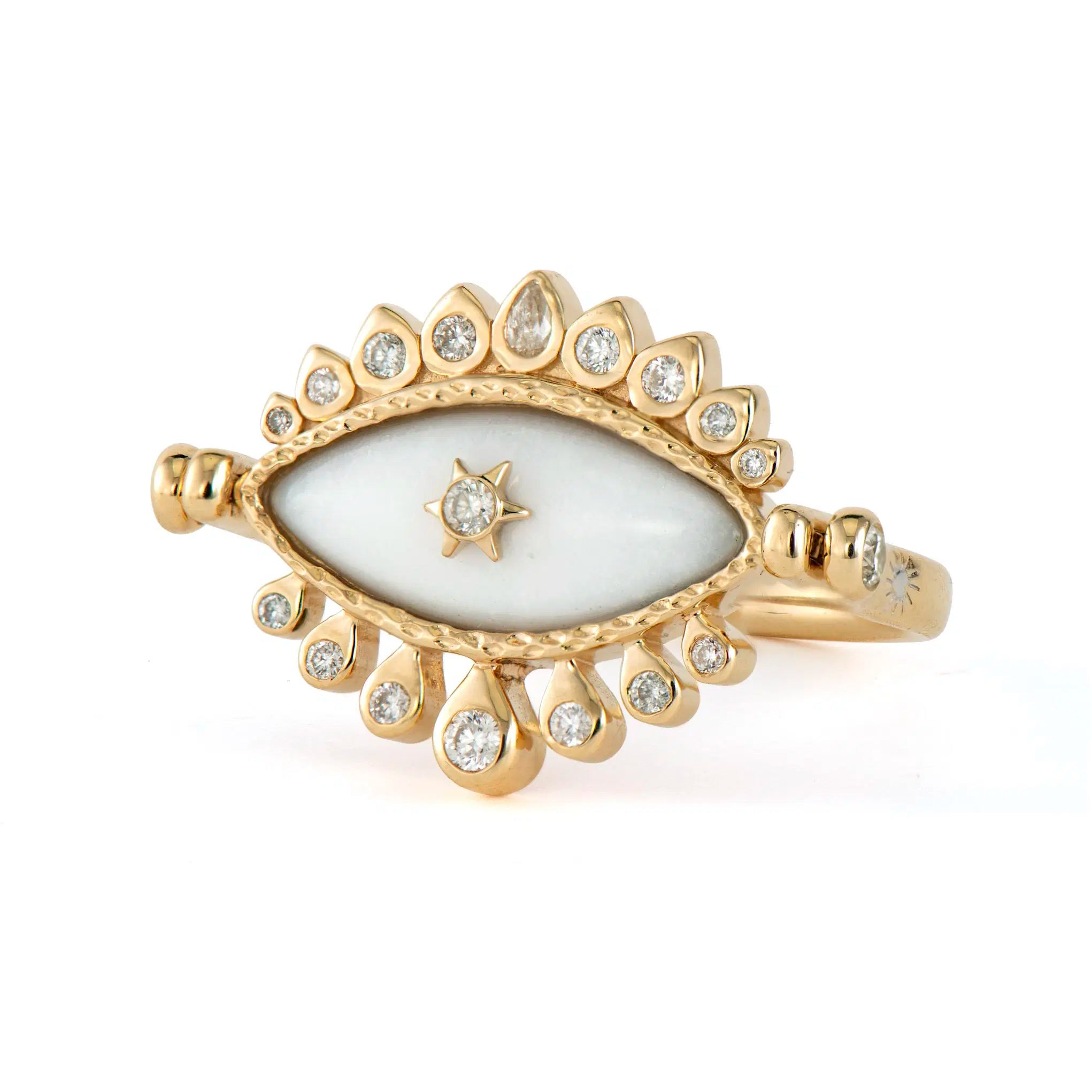 14KY Bejeweled Evil Eye Flip Ring