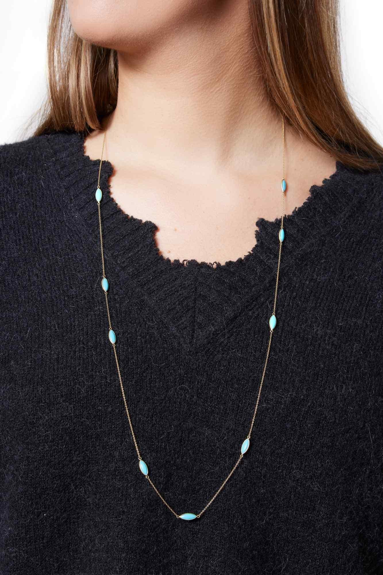 18KY Turquoise Tiny Marquis Necklace