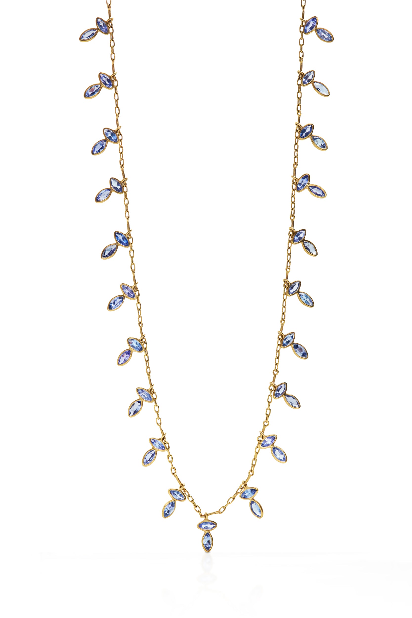 18K Tanzanite Olive Leaf Full Fringe Necklace