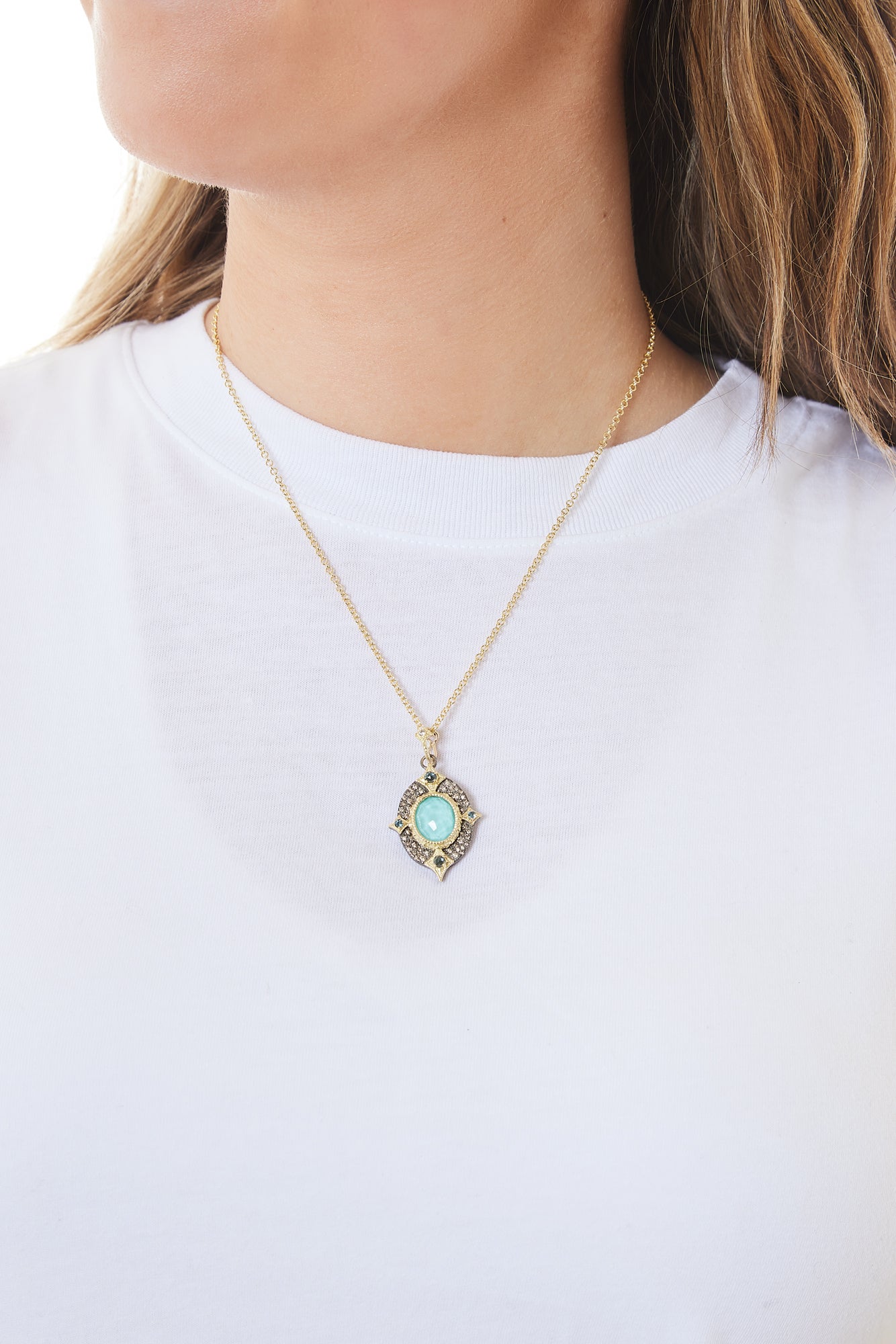 18KY Gold and Blue Turquoise Necklace Pendant
