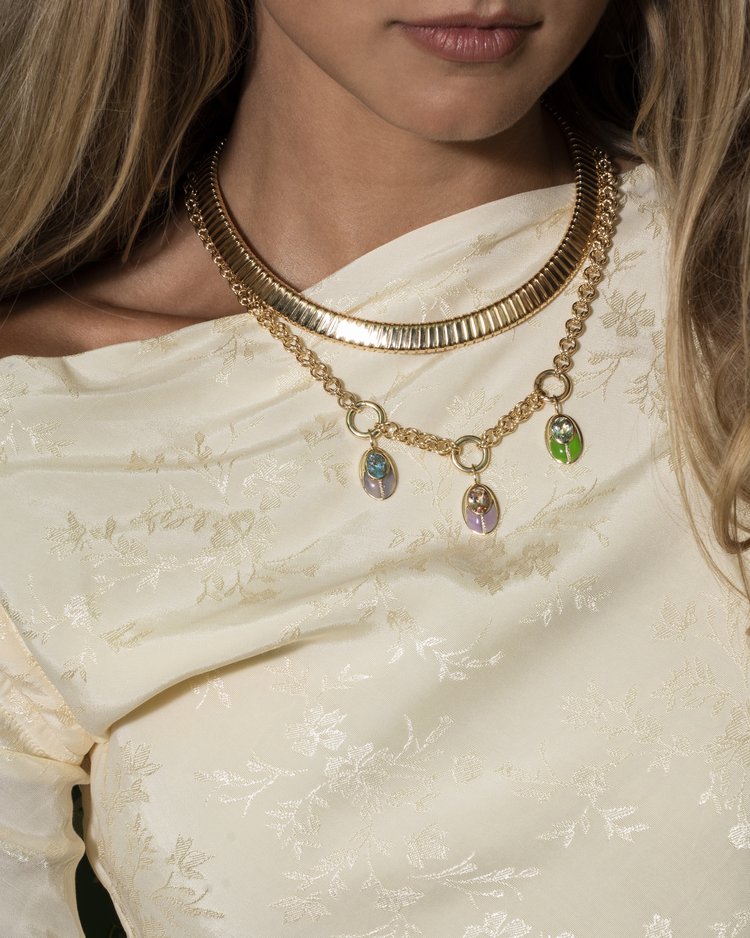 14KY Little Love Bug Pendant in Tourmaline and Mint Opal