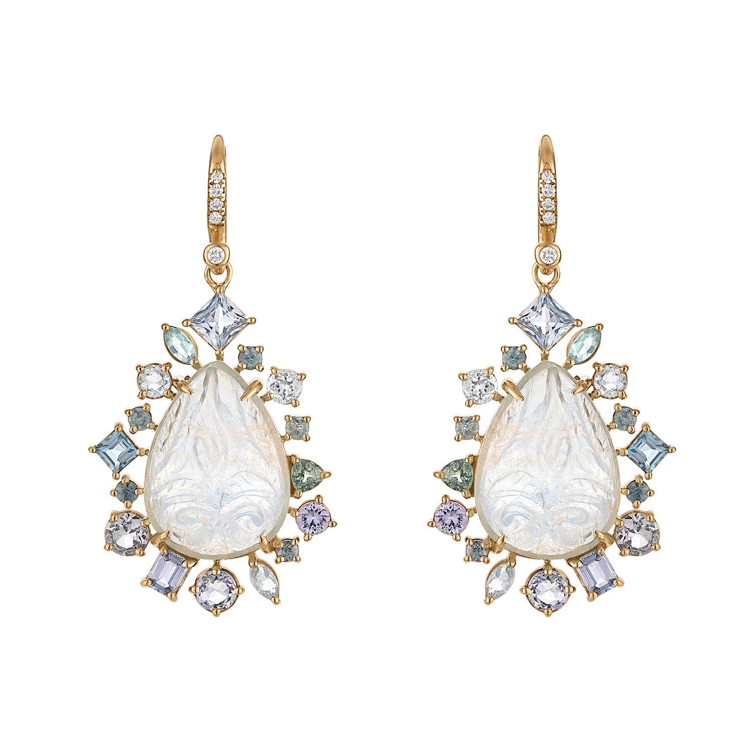 14KY Carved Aqua Crush Earring-Earrings-Eden Presley-Susan Saffron Jewelry