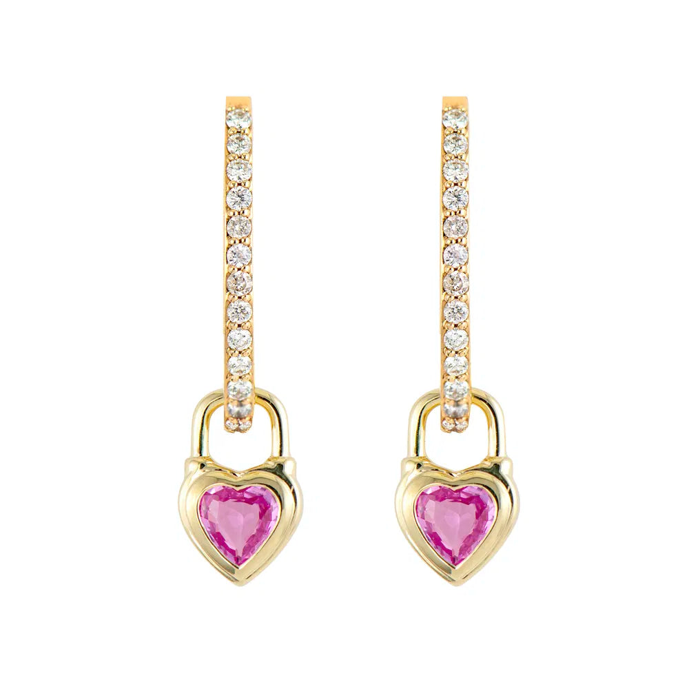 14KY Beating Heart Pink Sapphire Charms-Earrings-Three Stories Jewelry-Susan Saffron Jewelry