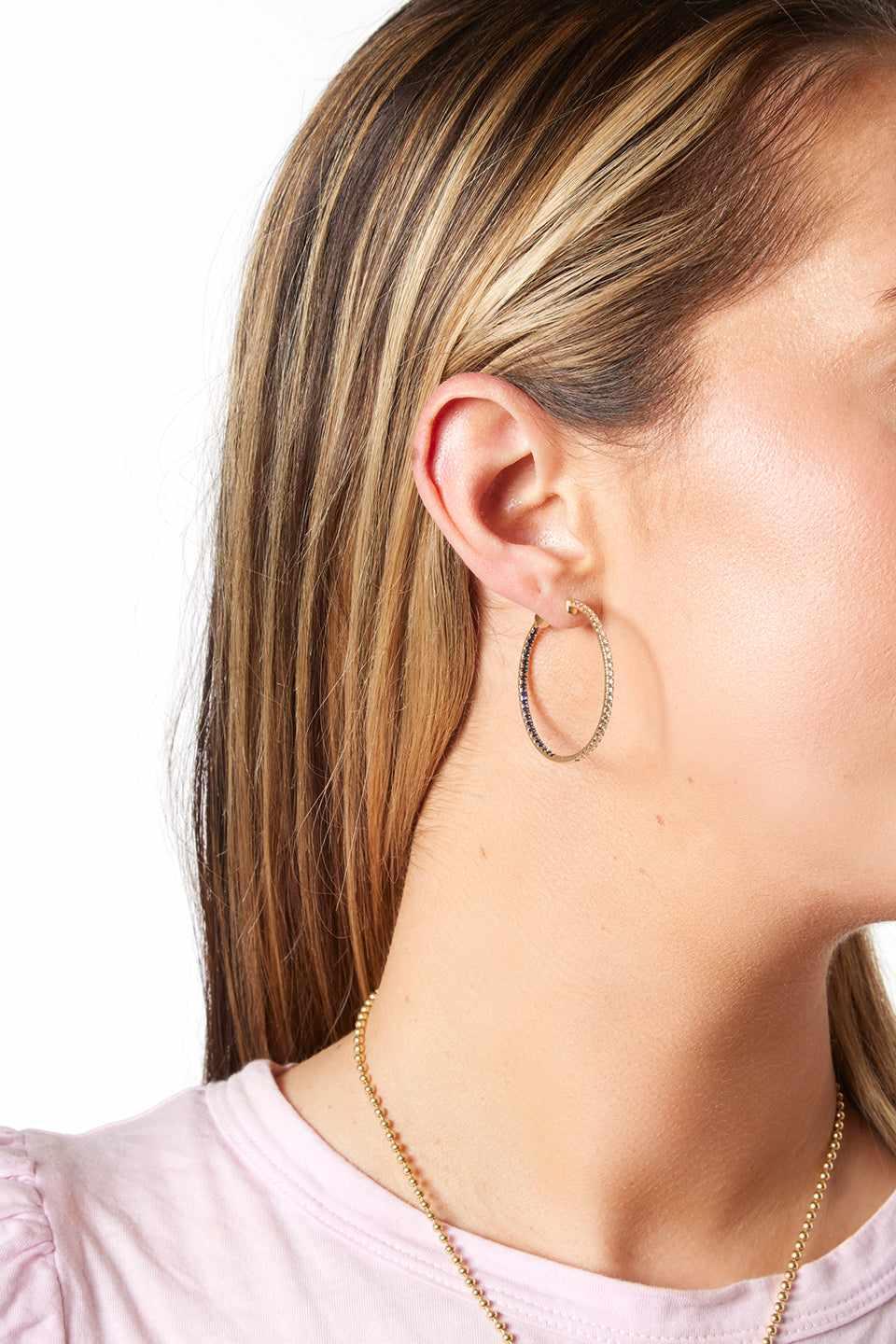 14KY Diamond and Sapphire Front and Back Hoops