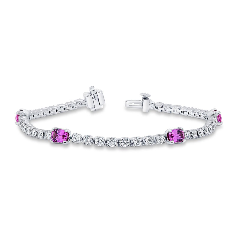 18KW Cushion Cut Pink Sapphire Link Bracelet