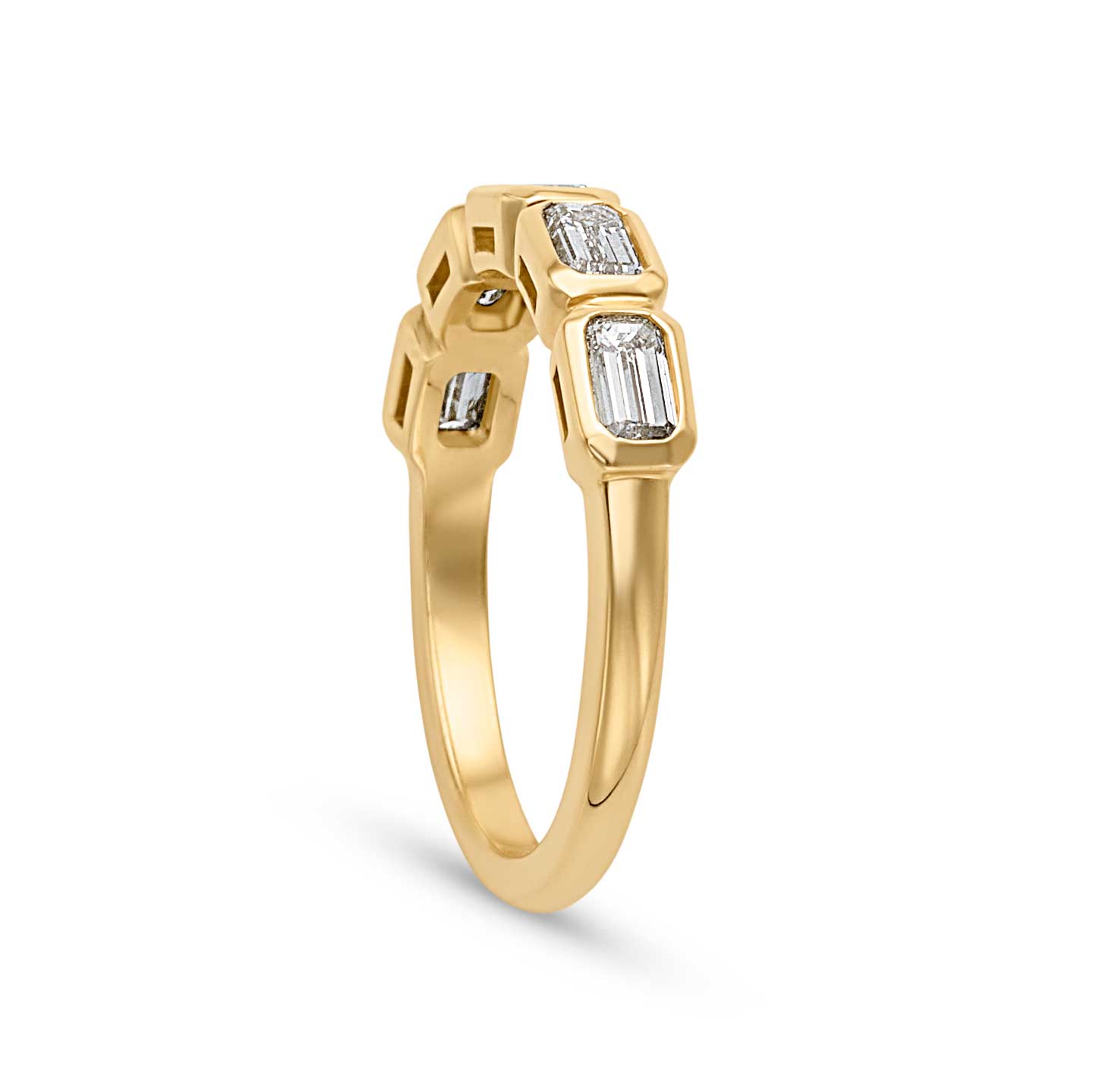 18KY Emerald Cut Diamond Horizontal Halfway Band