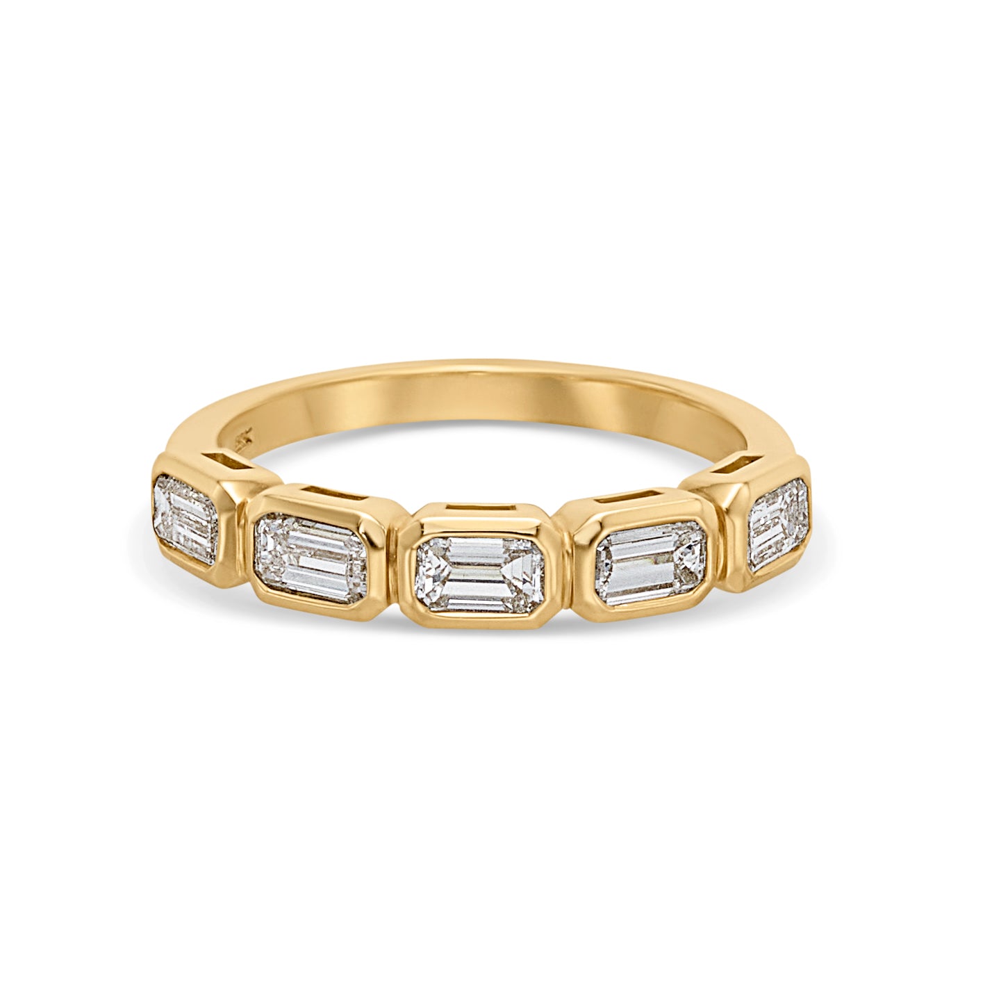 18KY Emerald Cut Diamond Horizontal Halfway Band