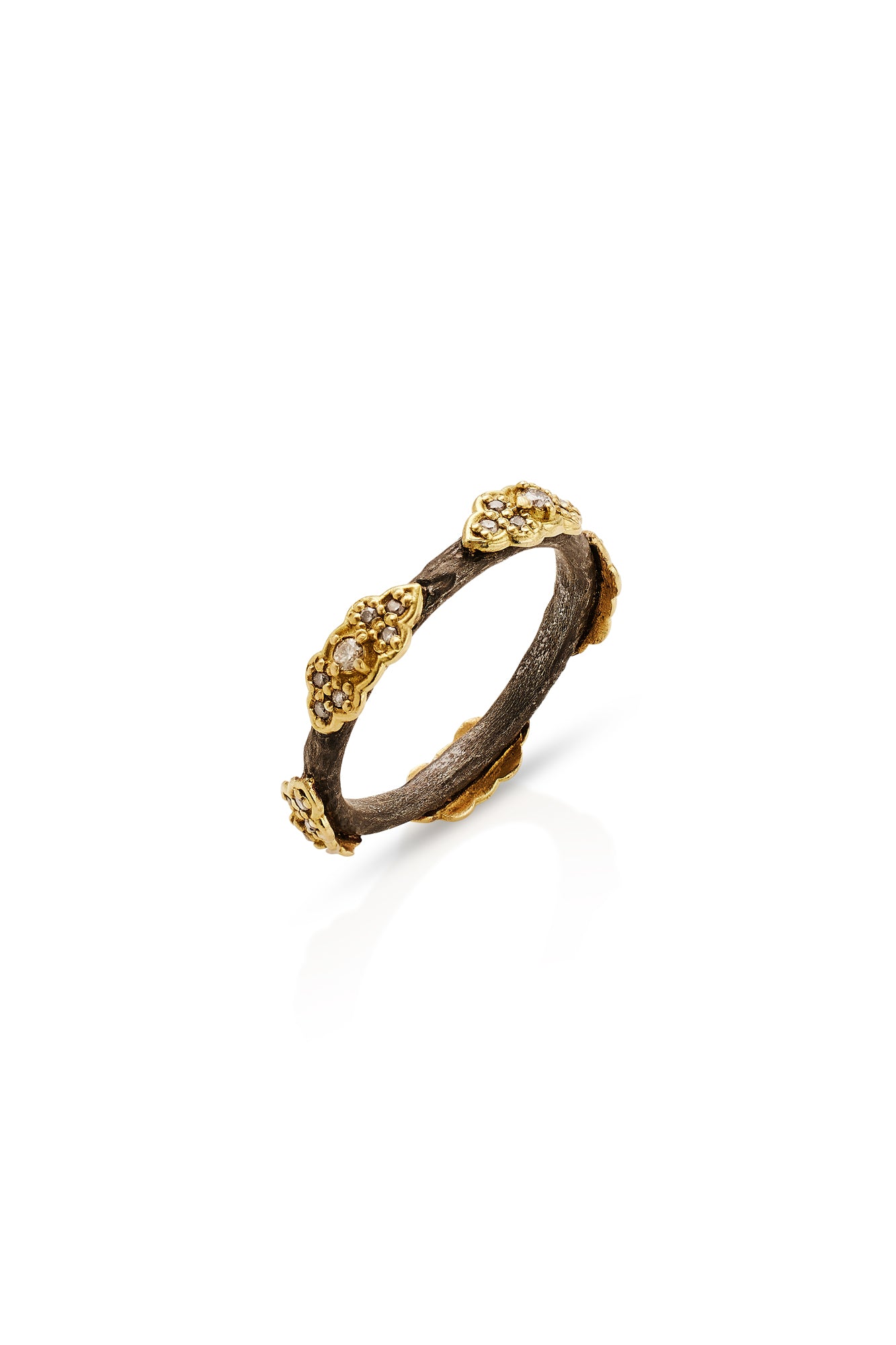 18KY Gold Old World Scroll Ring With Champagne Diamonds