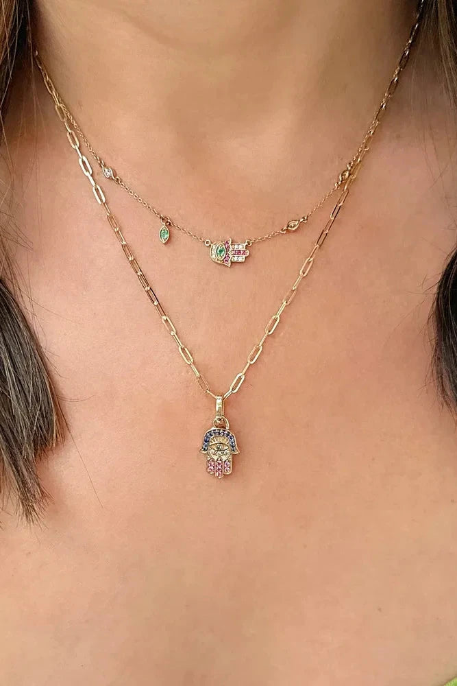 14KY Bejeweled Hamsa Pendant