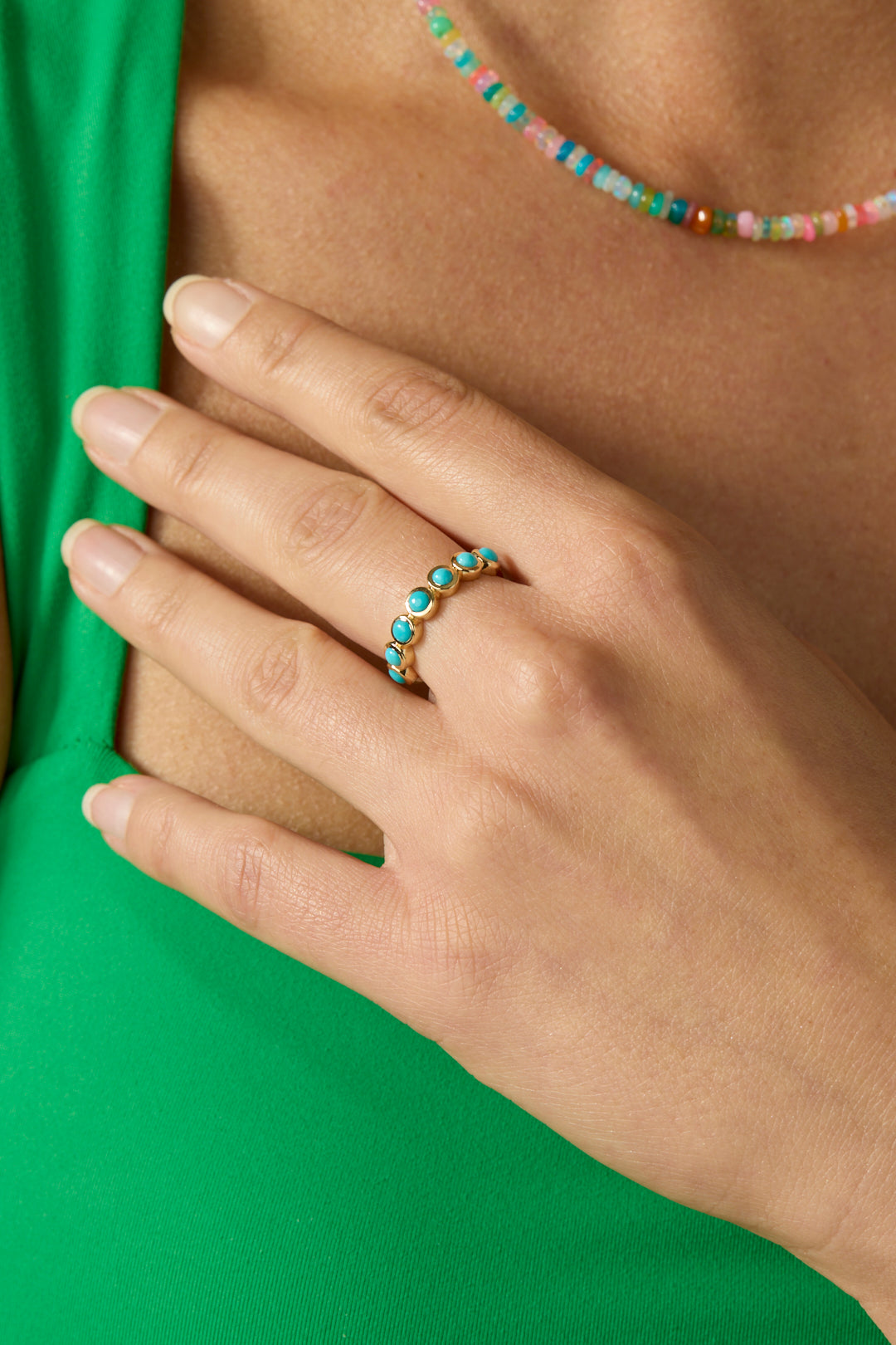 14KY Turquoise Bezel Set Cabochon Ring