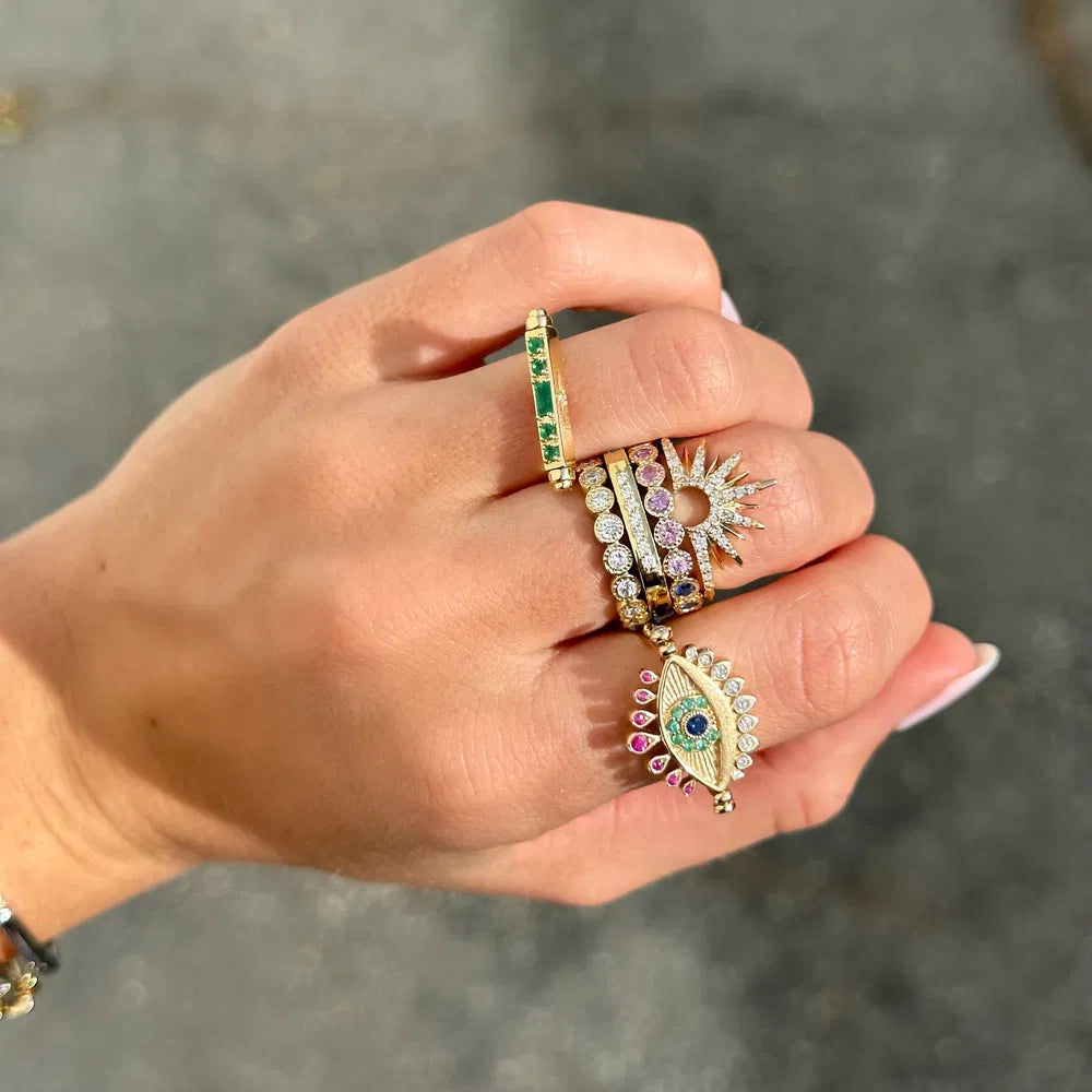 14KY Bejeweled Evil Eye Flip Ring-Rings-Three Stories Jewelry-Susan Saffron Jewelry