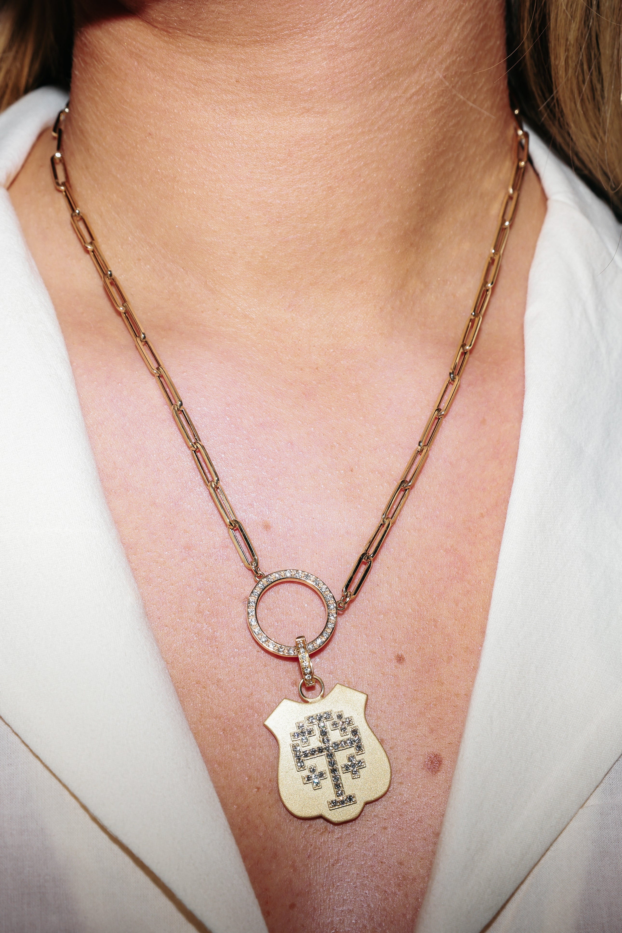 18KY Shield Cross Charm