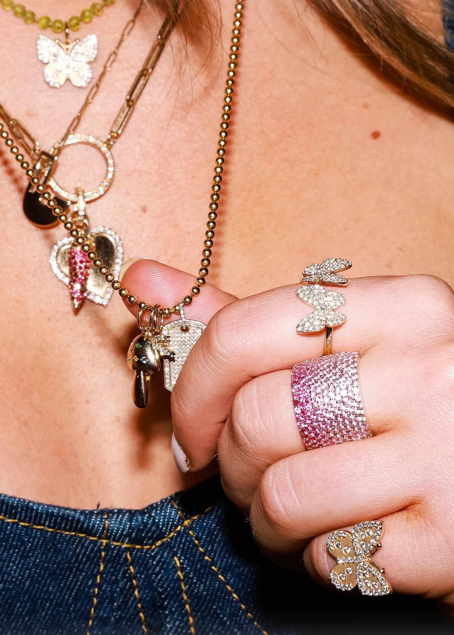 14KY Butterfly Pinky Ring