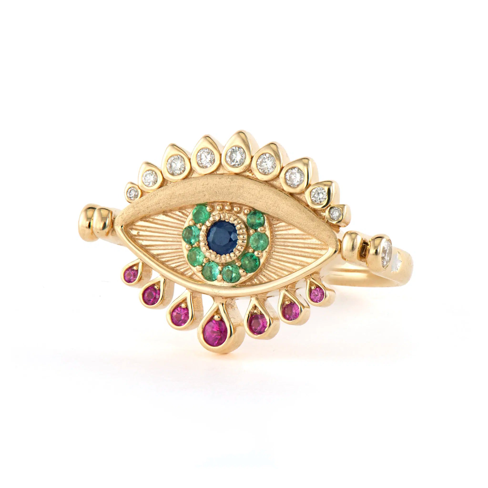 14KY Bejeweled Evil Eye Flip Ring