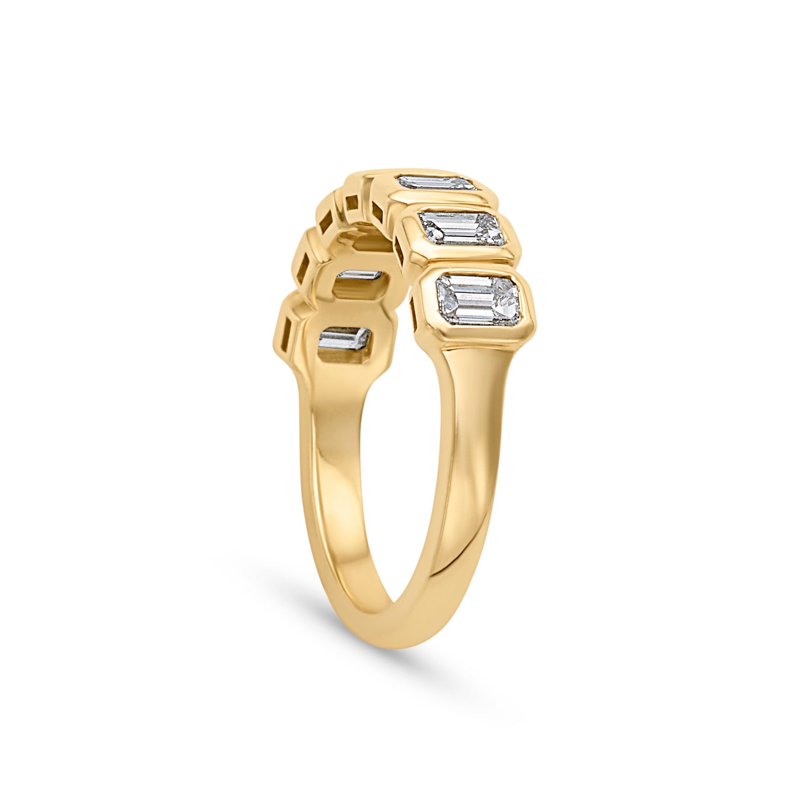 18KY Emerald Cut Diamond Bezel Halfway Band