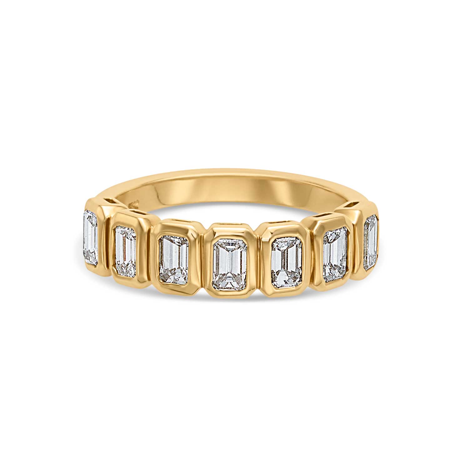 18KY Emerald Cut Diamond Bezel Halfway Band