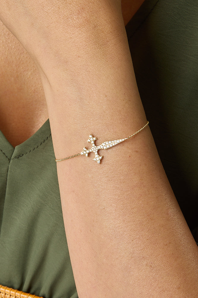 14KY Spike Diamond Cross Bracelet