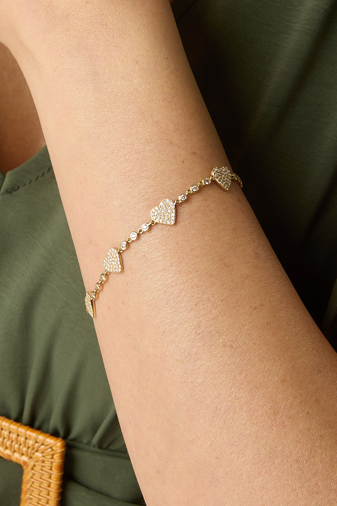 14KY Pave Station Heart Bracelet