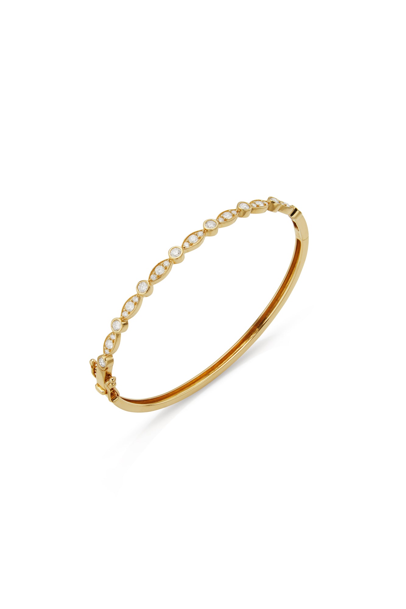 14K Yellow Gold Diamond Marquise and Round Illusion Bangle