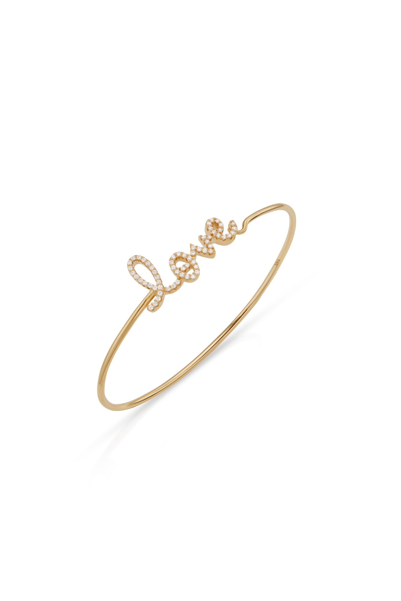 14K Yellow Gold Large Pave Script "Love" Bangle