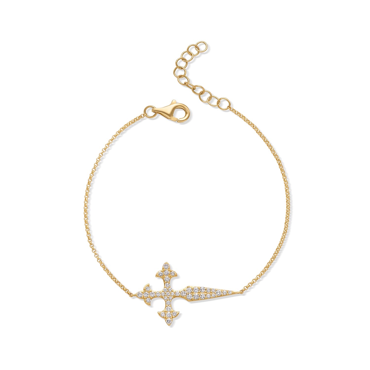 14KY Spike Diamond Cross Bracelet