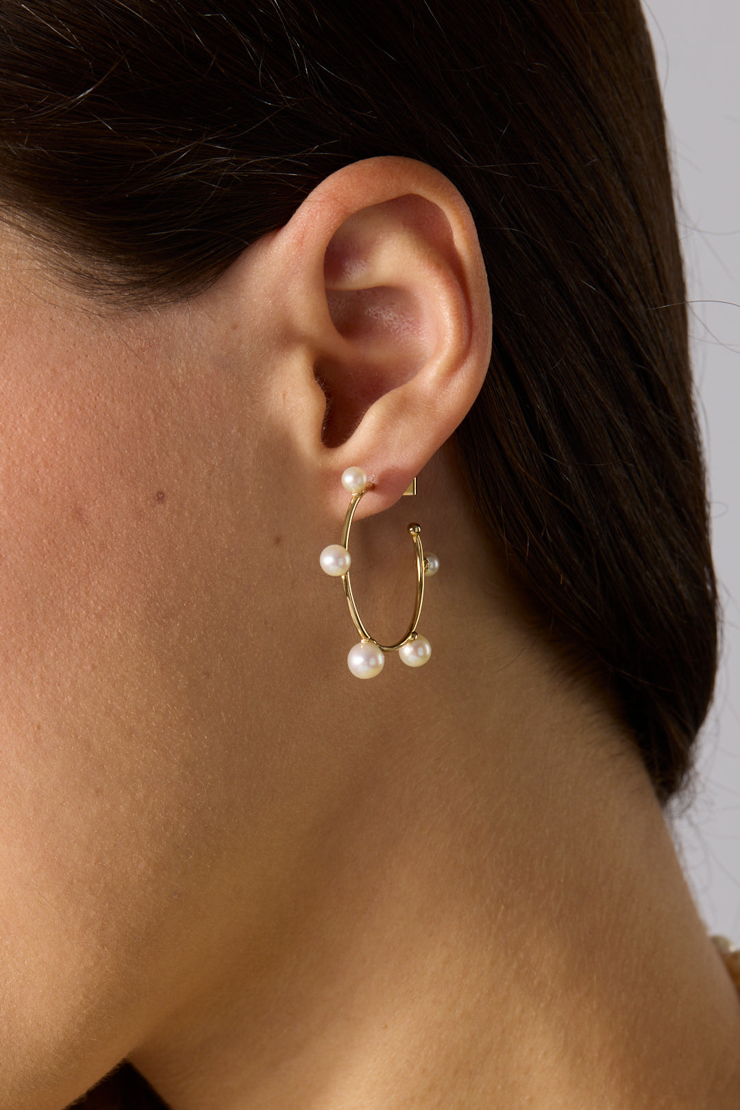 14KY Pearl Bubble Thin Hoops