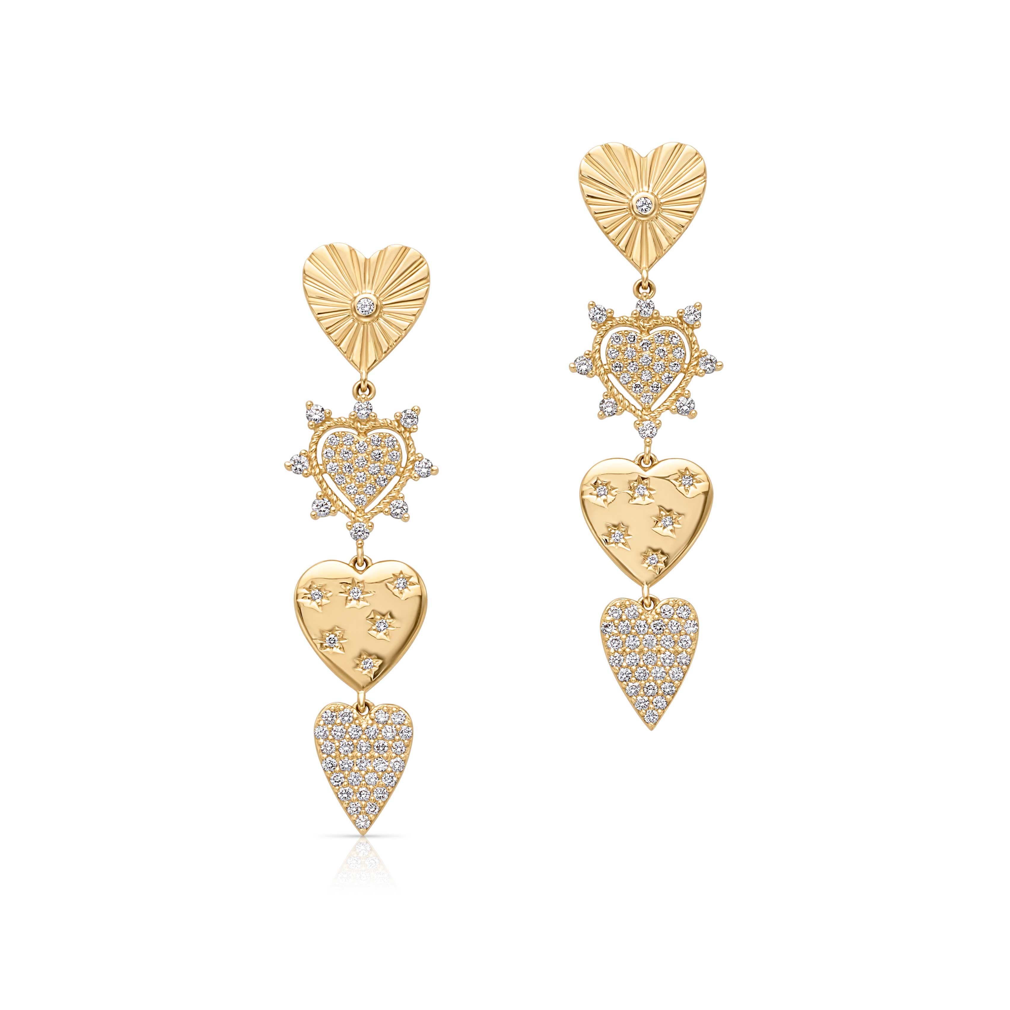 14KY Diamond Heart Drop Earrings