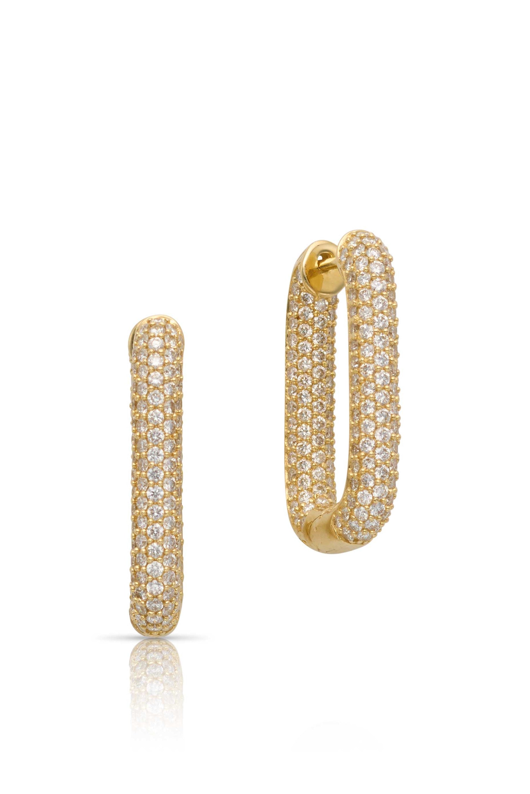 14KY Large Rectangle Diamond Hoops