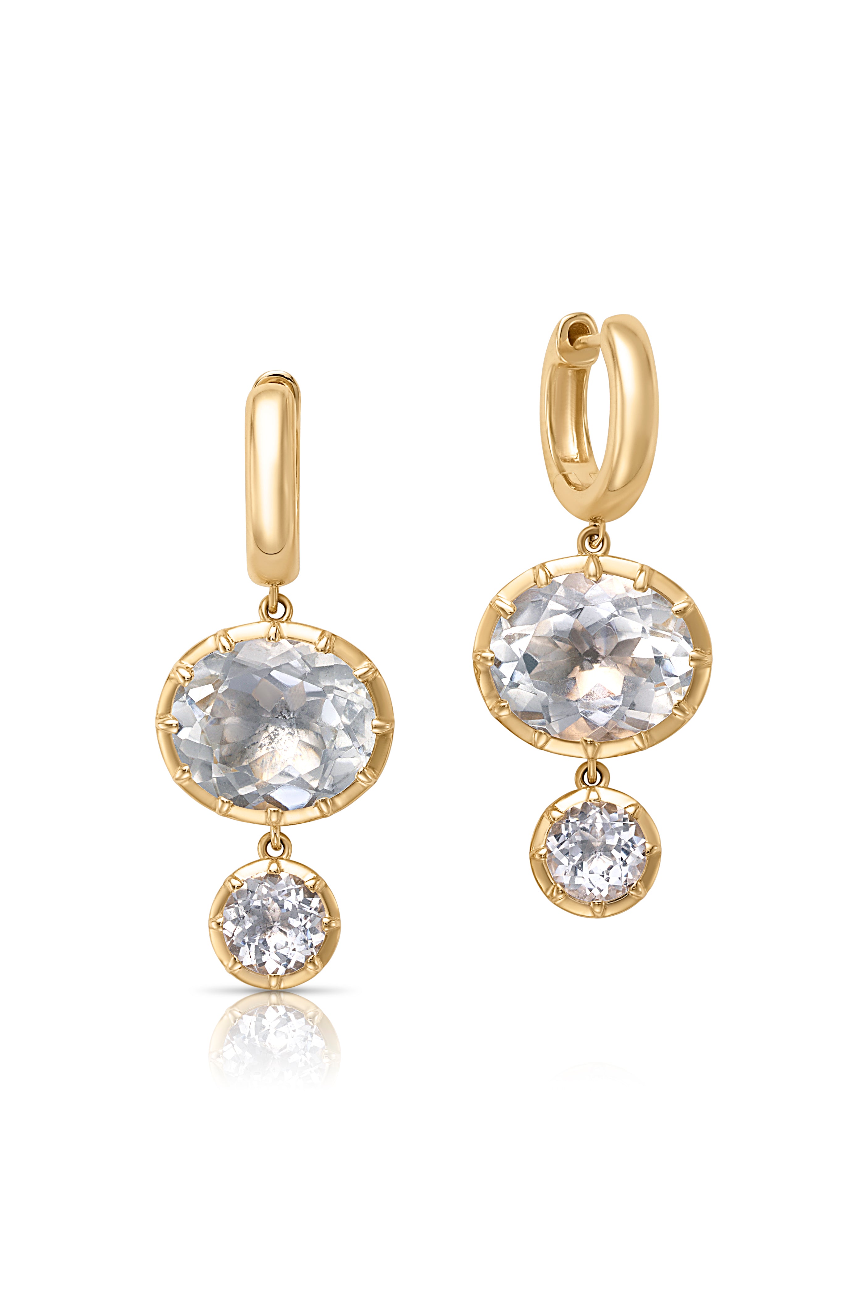 14KY 2 Drop White Topaz Earrings