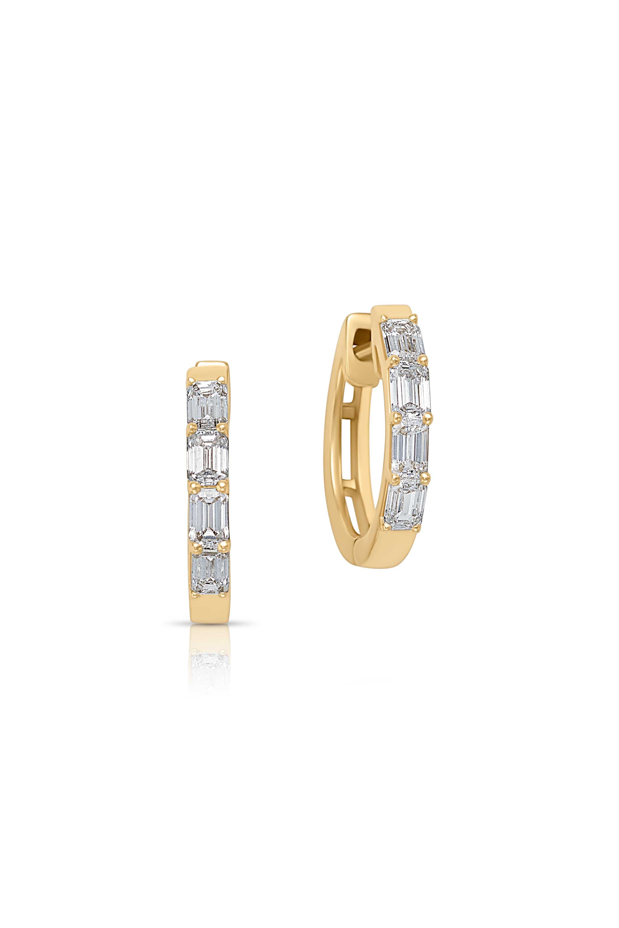 14KY Emerald Cut Diamond Huggies