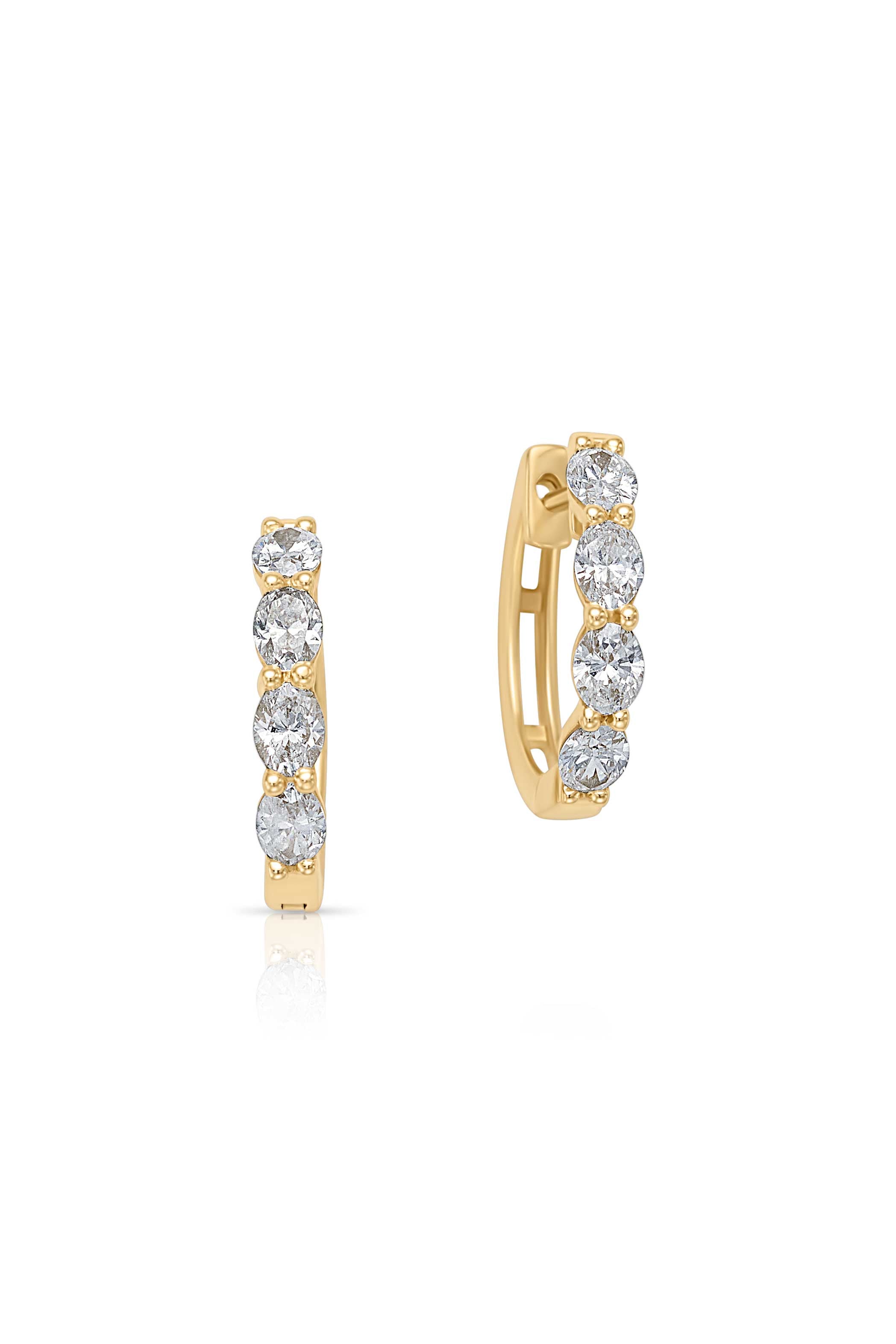 14KY Oval Cut Diamond Huggies-Earrings-Sabrina-Susan Saffron Jewelry