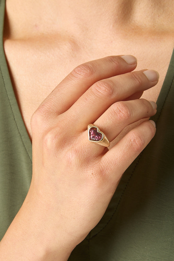 14KY Rubelite Heart Bezel Ring