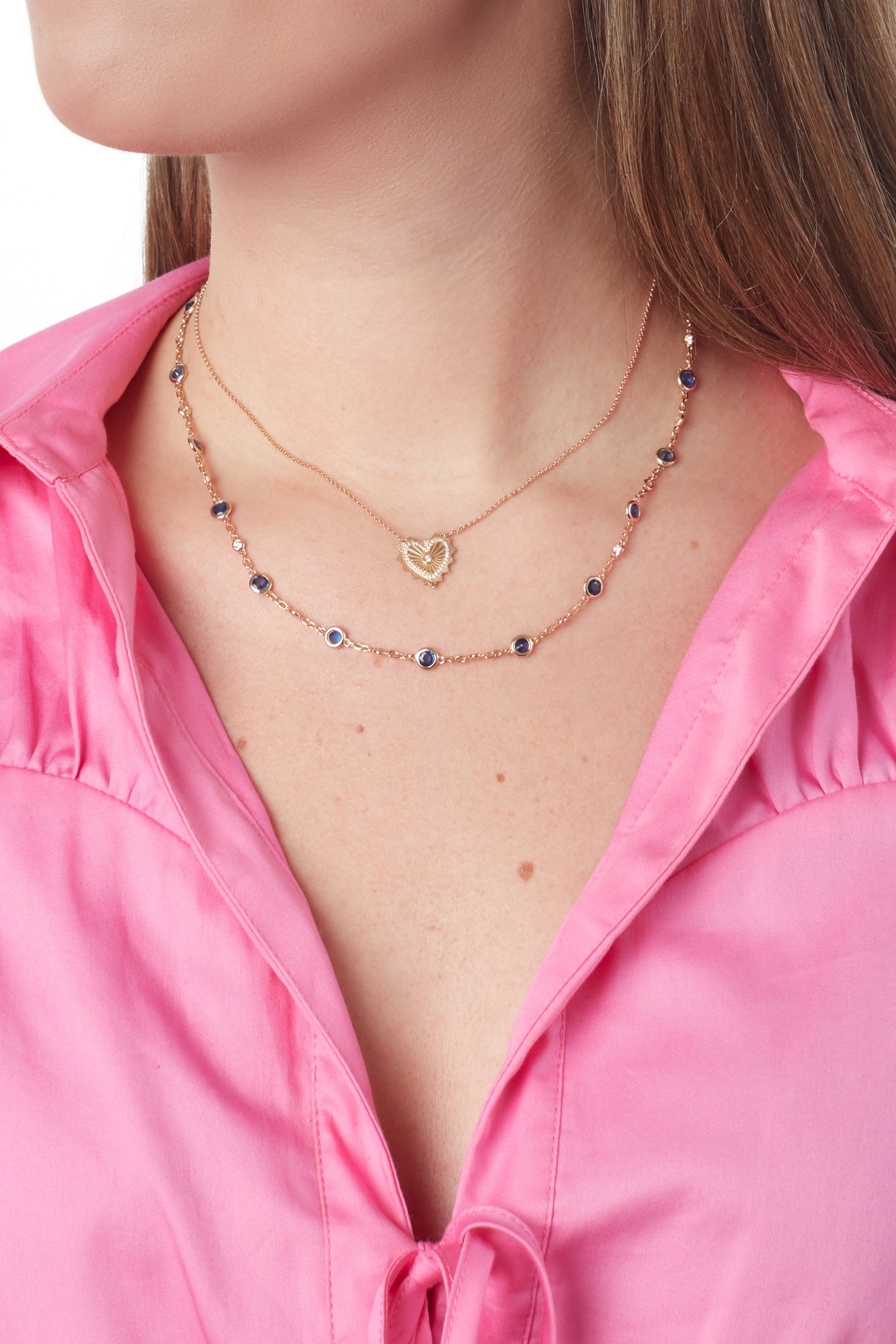 14KY Blue Sapphire and Diamond Station Necklace