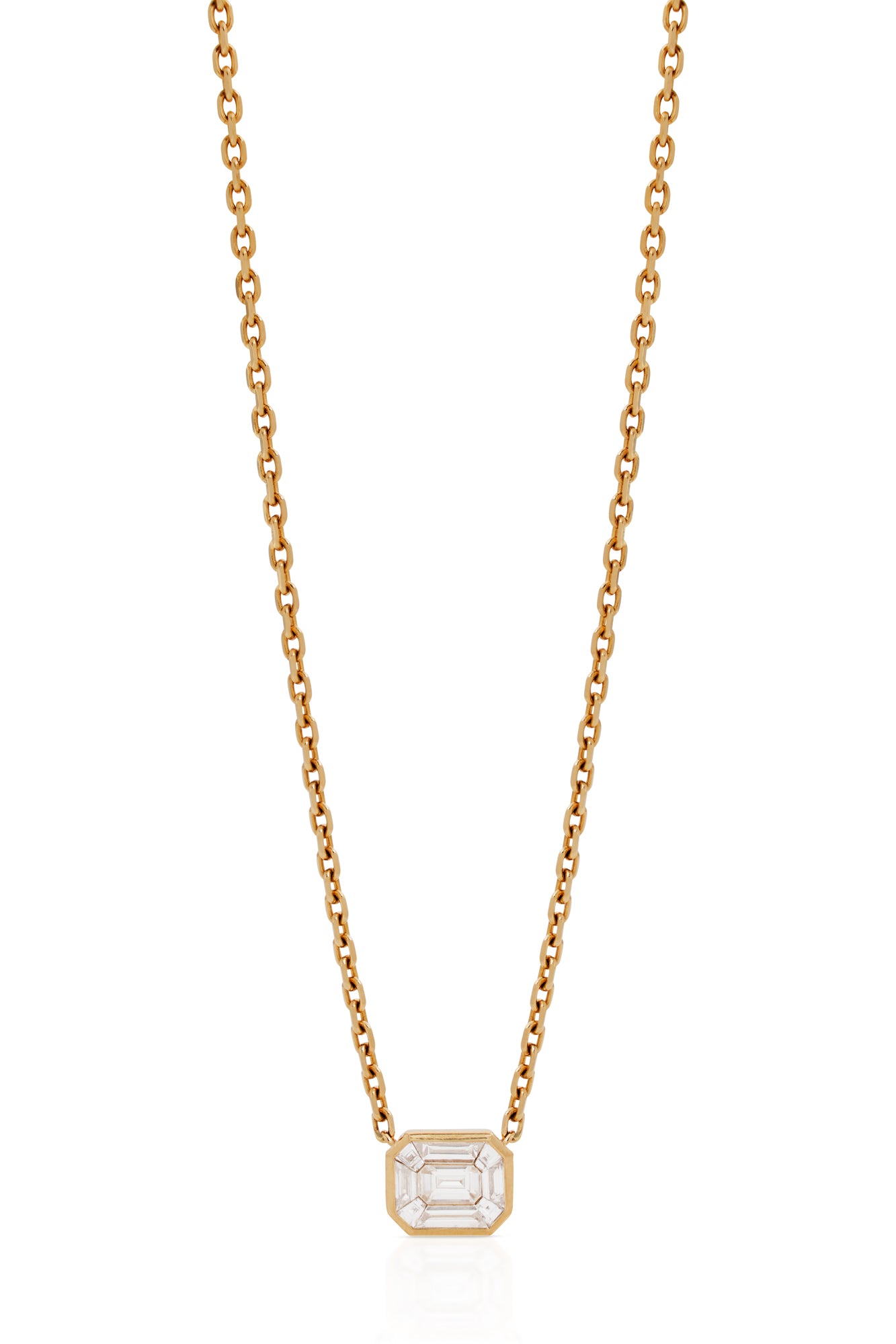 14KY Illusion Emerald Cut Bezel Set Diamond Necklace