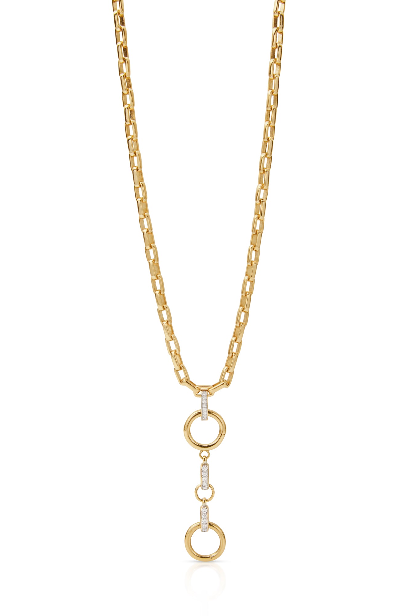 14K Solid Yellow Gold Rectangular Link and Diamond Chain With 2 Connectors
