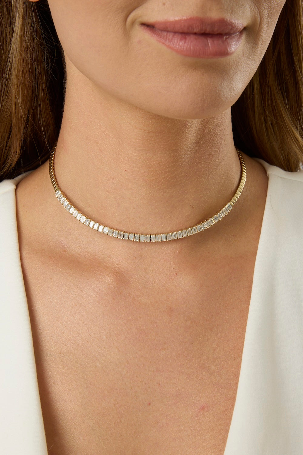 14KY Diamond Baguette Collar Necklace