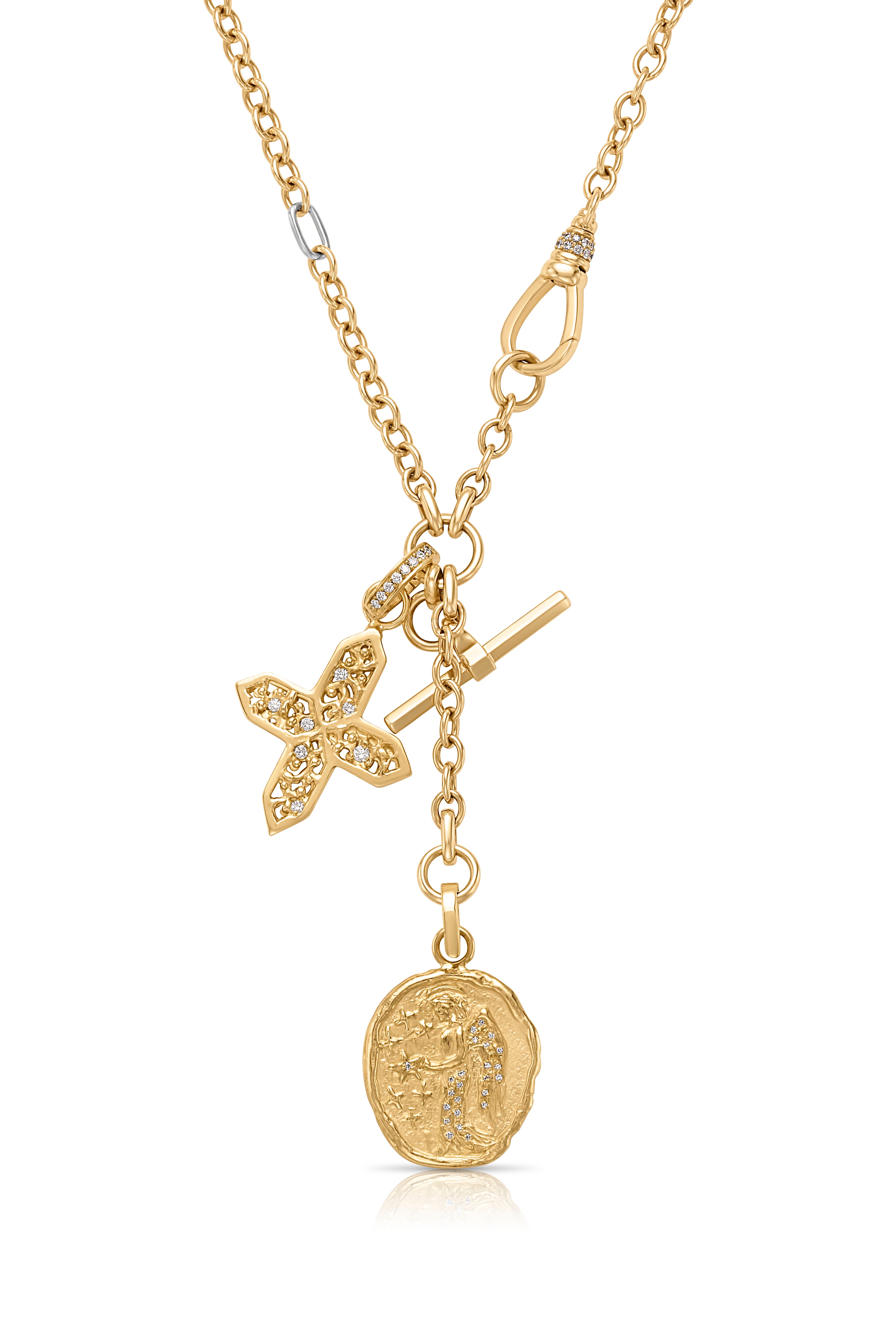 14KY Toggle Necklace with Diamond Clip