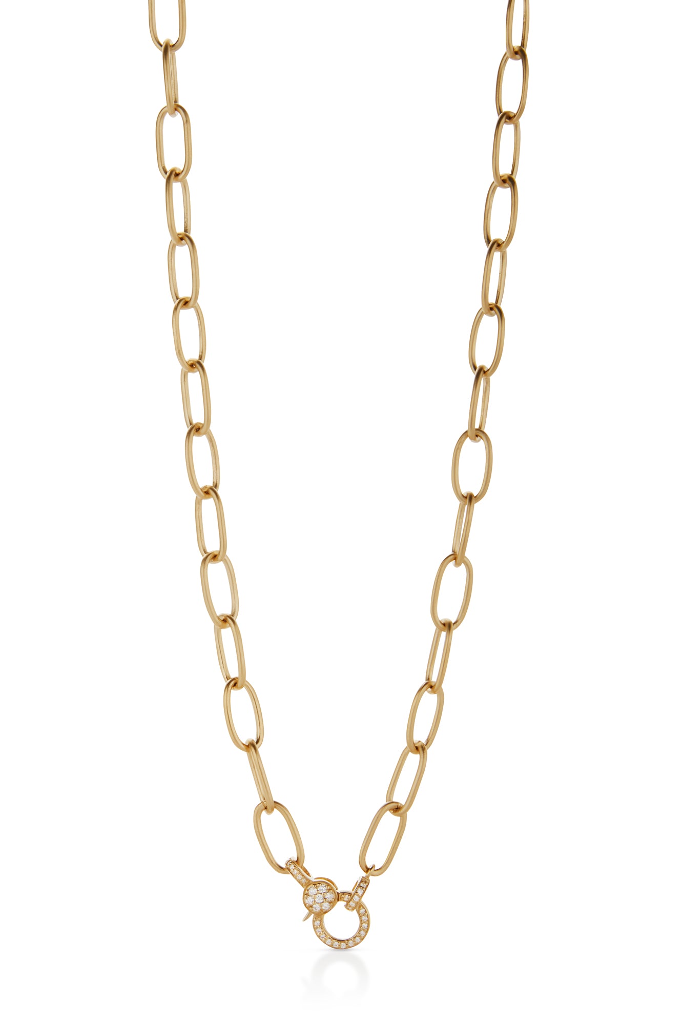 14KY Oval Link Matte Neck With Pave Clasp