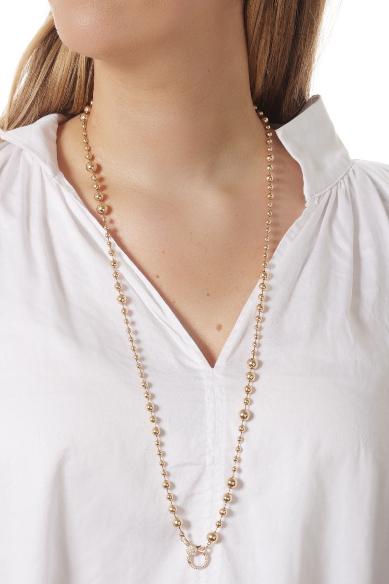 14KY Long Ball Chain With Diamond Clasp-Necklaces-Trilogy-Susan Saffron Jewelry