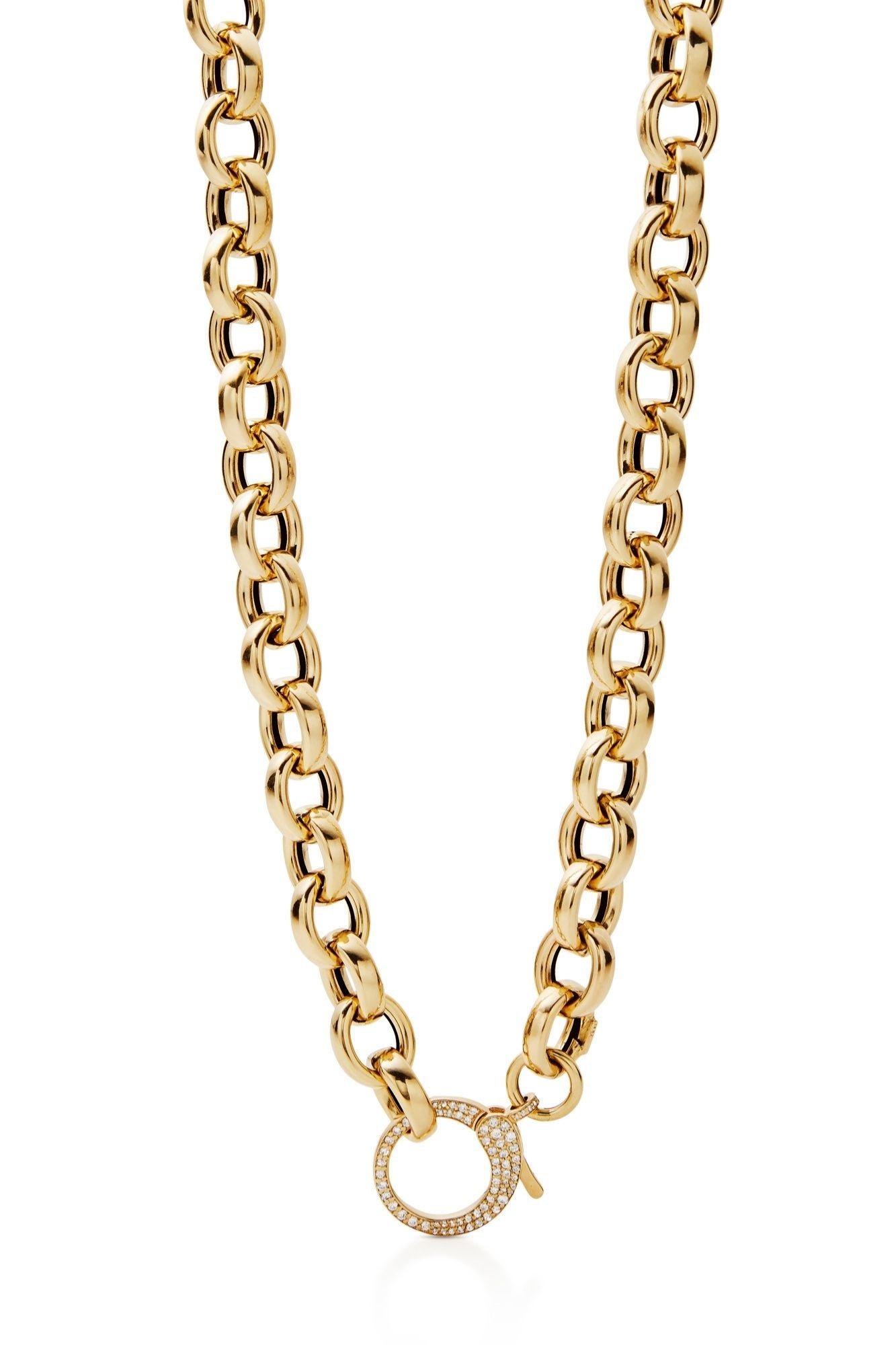 14KY Diamond Circle Clasp Heavy Cable Chain