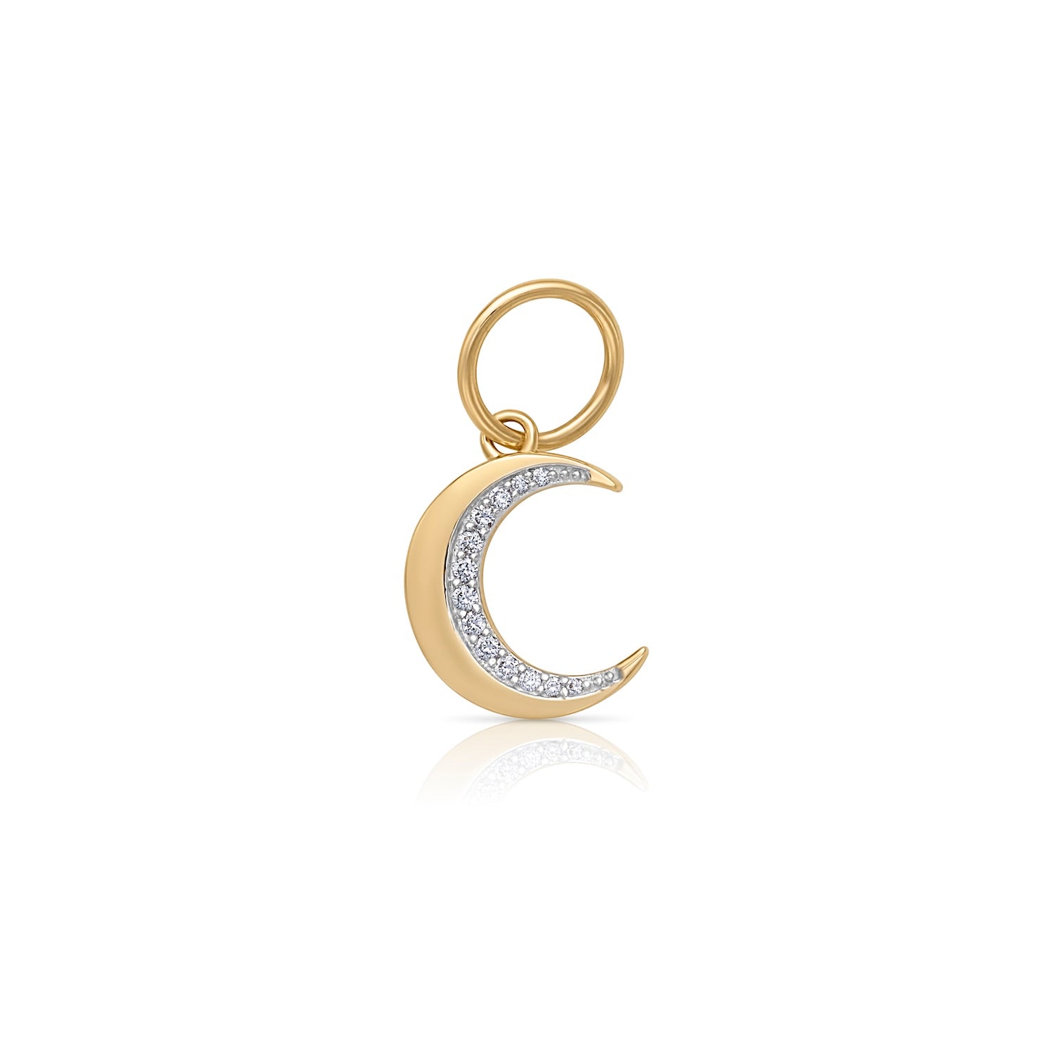 14KY Small Crescent Moon with Pave