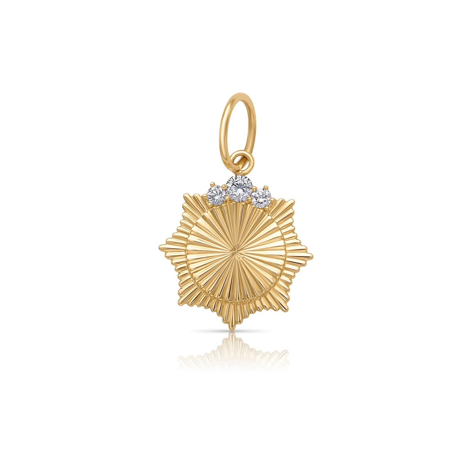14KY Fluted Disc Charm with Three Diamonds