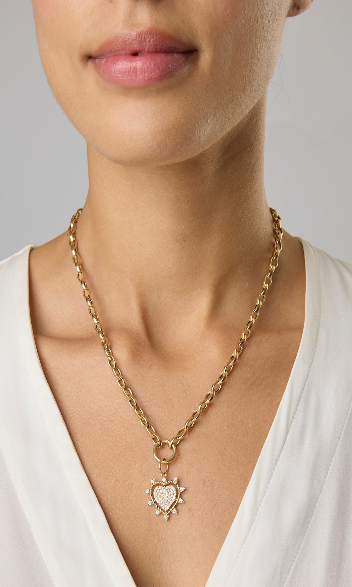 14KY Pave Spiked Rope Heart Charm