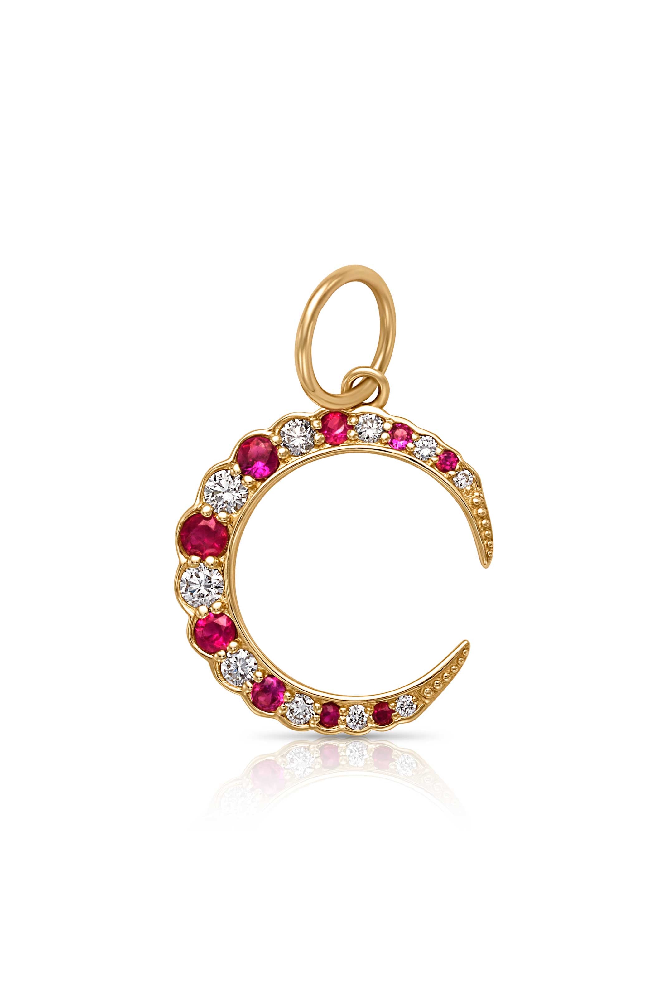 14KY Diamond and Ruby Crescent Moon-Charms-Sorte-Susan Saffron Jewelry