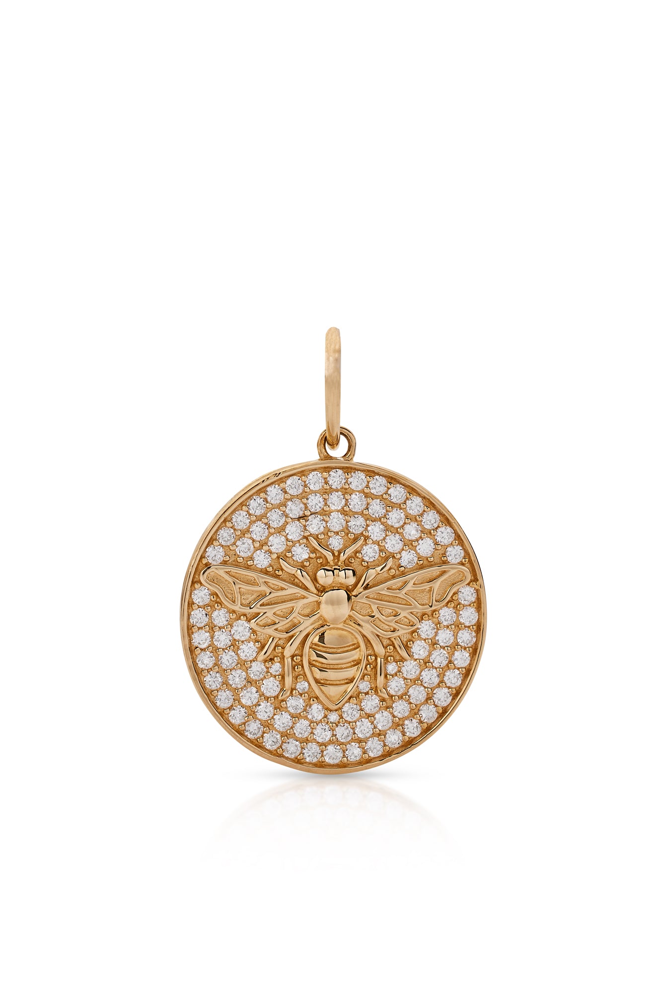 14KY Diamond Pave Circle With Gold Bee Charm