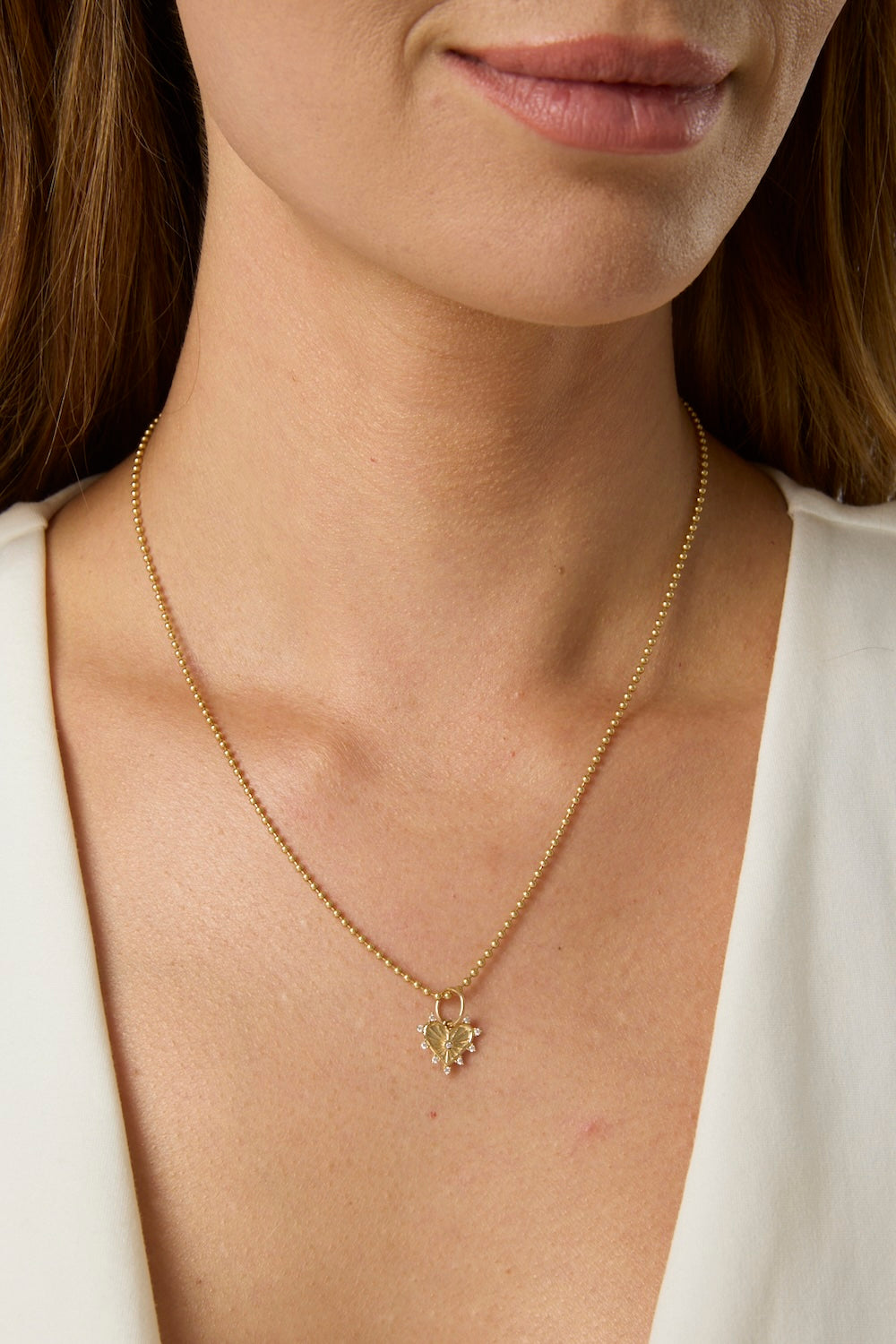 14KY Small Diamond Fluted Heart Charm