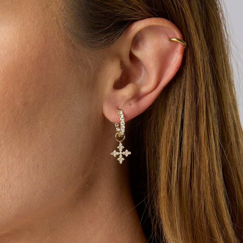14KY Tiny Trio Diamond Cross Earring Charms